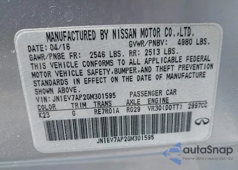 2016 Infiniti Q50 3.0T Premium из США, поврежденный, VIN JN1EV7AP2GM301595